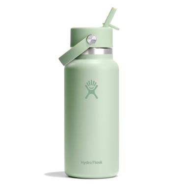 Imagem de Hydro Flask Garrafa de água - aço inoxidável isolado - tampa larga de palha, não derrama, à prova de vazamento em 947 ml Aloe Green