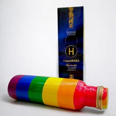 Imagem de happibaba Garrafa de água de cobre LGBTQ – Design premium ayurvédico feito à mão com tampa à prova de vazamento, cobre 100% puro para hidratação ideal (arco-íris)