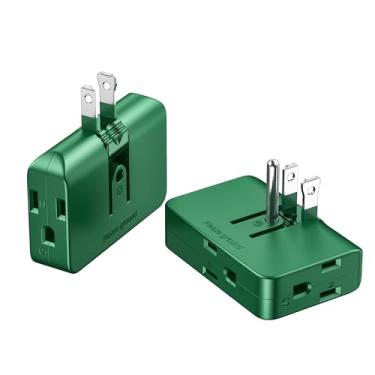 Imagem de ETwinCoo Green Outlet Splitter 3 Prong - Extensor De Plugue Com Adaptador De Parede De 3 Plugues, Conversor De 2 Para 3 E 3 Para 2 Pinos, Plugues Seguros Para Tomada Elétrica, Pacote Com 2