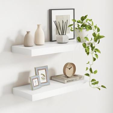 Imagem de Prateleiras flutuantes brancas de 61 cm de comprimento, 23 cm de profundidade para parede, prateleiras de madeira maciça rústica, prateleiras de parede profundas para sala de estar, quarto, cozinha