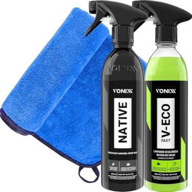 Imagem de Kit Ecológico Vonixx Limpeza E Proteção A Seco V-eco Fast Limpador Ecológico Native Spray Cera Carnaúba Liquida Pano Dois Lados 40x40 600gsm JS