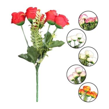 Imagem de Flor Artificial Buquê Mini Rosa Com 5 Galhos - 28cm