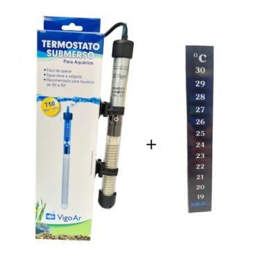Imagem de Termostato c/ Aquecedor 50W Vigoar  Aquário 50L + Termômetro, 110V