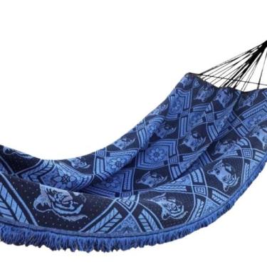 Imagem de Rede Indiana Na Cor Azul Para VarandaJardim Descanso Feita Em Algodão 