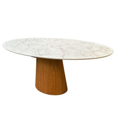 Imagem de Mesa De Jantar Cone Oval 180x100 Cm Base Madeira Freijó Tampo Calacato Bronzeado