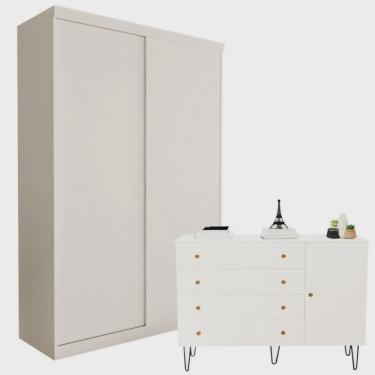 Imagem de Conjunto Guarda Roupa Solteiro Premium 138cm 2 Portas e Cômoda 129,5 1 Porta 4 Gavetas Minastex