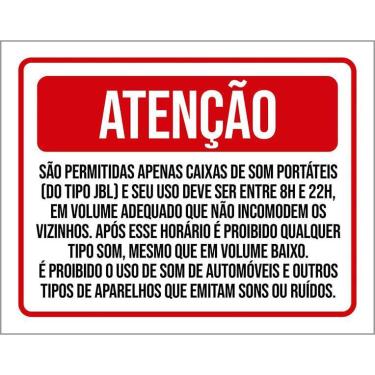 Imagem de Placa Sinalização - Atenção Permitidas Caixas Som 18X23
