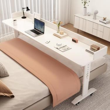 Imagem de Mesa de cama, mesa sobre a cama com rodas, mesa de sobrecama, mesa móvel com rodas, mesa de computador para cama, altura ajustável