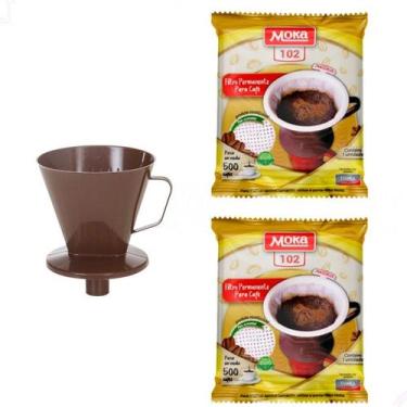 Imagem de Kit 2 Coador De Café Filtro Moka Permanente 102 E Porta Filtro Com Fun