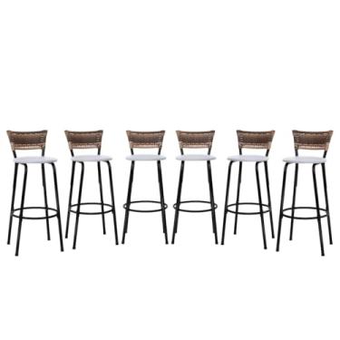 Imagem de Banqueta Altas Junco Cappuccino Estrutura Preta 70cm Para Balcão Cozinha, Bar, Bistrô, Americano Kit 06 Unidades - Itagold (Branco)