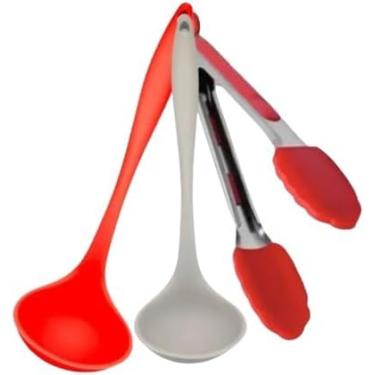 Imagem de Kit 2 Concha De Feijão Em Silicone 30 Cm Grande Reforçado Cozinha e Pinça Pegador Culinário Silicone 30 Cm Multiuso Inox Fritura
