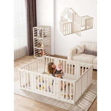 Imagem de Baby Playpen VBABY para bebês e crianças pequenas, 12 painéis brancos