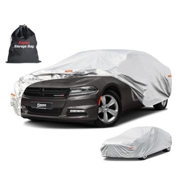 Imagem de Capa de carro de 6 camadas Kayme Impermeável para todos os climas para automóveis, cobertura completa para uso externo, proteção contra chuva e sol, UV, prata