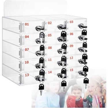Imagem de Armário Acrílico Do Telefone Celular, Suporte Transparente Do Telefone Celular Com Porto De Carregamento, Cacifo Seguro E à Moda Do Telefone Celular Da Sala De Aula, Para Escola, 12slots