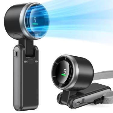 Imagem de Pymoji Ventilador portátil dobrável, mini ventilador turbo portátil de alta velocidade recarregável de 10.000 mAh, visor digital, ventilador de bolso pequeno pessoal ajustável de 5 velocidades,