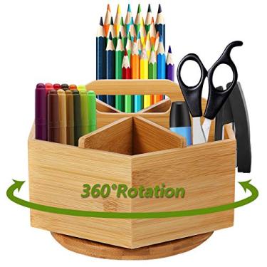 Imagem de Marbrasse Bamboo Art Supply Organizer, Rotating Pencil Pen Holder, Office Supplies Desktop Storage Caddy, Like Colored Pencils, Pen, Markers, Paint Brushes