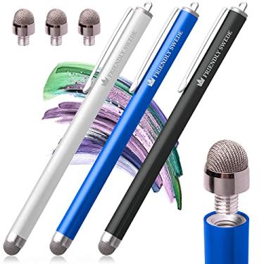 Imagem de Caneta Stylus Suéter Suéter Suéter Substituível Micro-tricô Ponta de Malha – Estilo Capacitivo Touchscreen, Estilo Tablet com Cordões, Pano de Limpeza de Tela e Dicas de Substituição (Pacote com 3), Black + White + Dark Blue