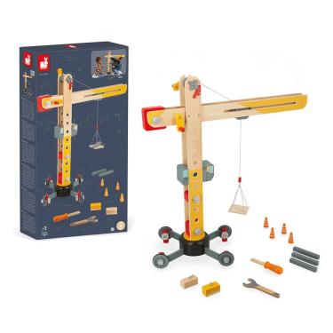 Imagem de Brinquedo Infantil Guindaste de Montar em Madeira Com 13 Peças - Janod