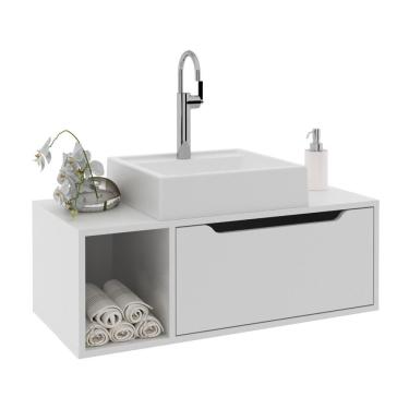 Imagem de Gabinete Banheiro 80cm Com 1 Porta E Nicho Multimóveis Cr10122 Branco Branco