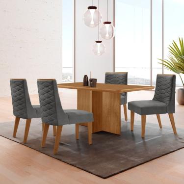 Imagem de Mesa Olimpia 120 Mdf Com 4 Cadeiras Safira Linho Grafite/naturalle/naturalle