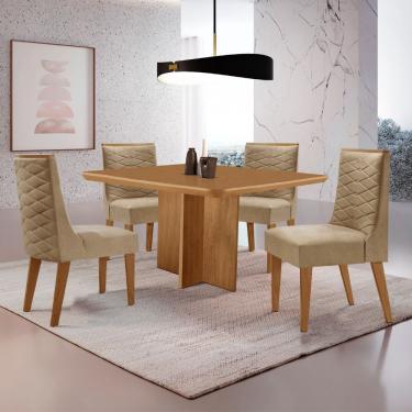 Imagem de Mesa Olimpia 90 Mdf Canto Copo E Com 4 Cadeiras Safira Turim 07/naturalle/naturalle