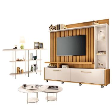Imagem de Estante Home Theater Titan Off White Cinamomo E Aparador Infinity E Kit Mesa De Centro...