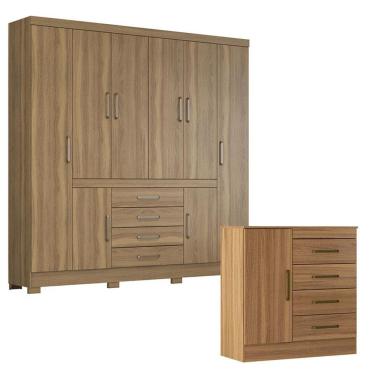 Imagem de Cômoda Montevidéu E Guarda Roupa Casal New Realce Amêndola Touch - Demóbile