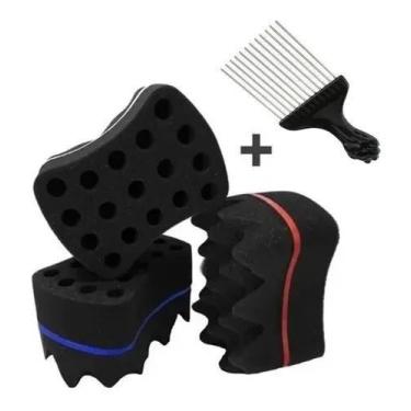 Imagem de Esponja Nudred Enrolar Cabelo Dupla  + Pente Afro - GE  HAIR PROFESSIO