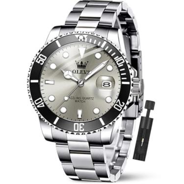 Imagem de OLEVS Relógio de pulso masculino de luxo com mostrador grande, aço inoxidável, analógico, quartzo, à prova d'água, luminoso, G5885-prata-cinza, round, Relógio executivo