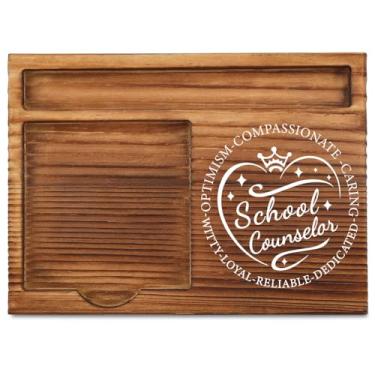 Imagem de THRXOBN Organizador de mesa para conselheiros escolares e profissionais educacionais – Madeira natural com compartimentos para notas, canetas e pequenos materiais de escritório – Solução prática e