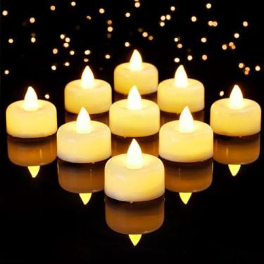 Imagem de Amagic Pacote com 24 velas marfim sem chama com temporizador, 6 horas ligadas e 18 horas desligadas em ciclo de 24 horas automaticamente, luzes de chá de LED operadas por bateria para mesa de
