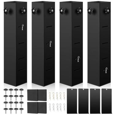 Imagem de MorningRo Pacote com 4 peças de elevação de cama de metal para dormitório 7,15 polegadas de diâmetro quadrado de aço carbono para mesa de moldura de móveis altura ajustável 7,4 cm, 13 cm, 20,6 cm ou