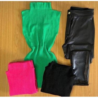 Imagem de Blusa feminina trico regata gola alta com elastano - filo modas, Verde