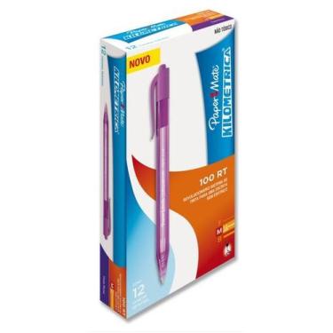 Imagem de Caneta Esferográfica Retrátil KM 100 1.0mm Roxo - 12 unid - Paper Mate