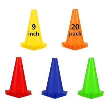 Imagem de Cones de futebol ANSLYQA (22,86 cm, pacote com 20) para treinamento de agilidade com bolsa de transporte para crianças furadeiras futebol basquete campo marcadores (5 cores)