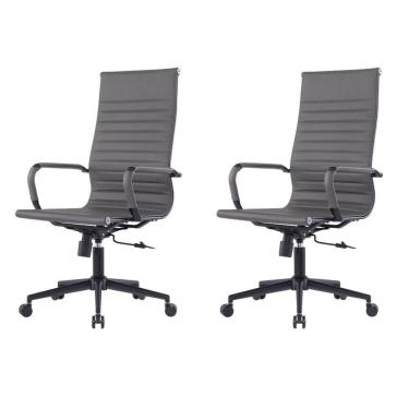 Imagem de Kit 2 Cadeiras Escritório Manhattan Black Esteirinha Presidente Fratini PU Cinza Base Rodízio Preto