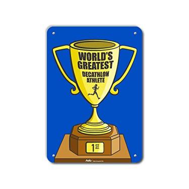 Imagem de PetKa Signs and Graphics Placa de alumínio PKWG-0286-NA_10x14 "World's Greatest Decathlon Athlete", 25,4 cm x 35,5 cm, azul troféu