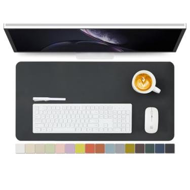 Imagem de Tapete de mesa de couro de poliuretano antiderrapante para escritório e casa - organização de mesa e acessórios - ideal para mouse pad grande e tapetes de mesa em cima de mesas (preto, 70 x 35 cm)