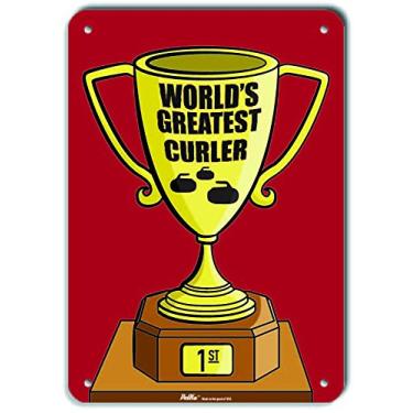 Imagem de Placa de alumínio "World's Greatest Curler", 17,8 cm x 25,4 cm, vermelho troféu