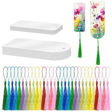 Imagem de 120 peças de acrílico para marcadores, marcadores em branco para mulheres, homens, crianças, professores, marcadores transparentes a granel com borlas para artesanato, marcadores de livros, presente