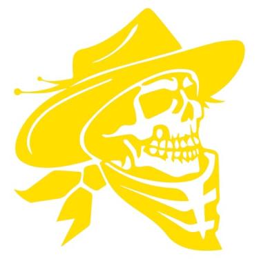 Imagem de Adesivo Caveira com Chapéu de Cowboy Sertanejo Rodeio para notebook carro capacete portas vidros Paredes vários tamanhos (AMARELO, 23,8x25cm)