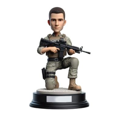 Imagem de Personalizado Clay SWAT Oficial Masculino Bobblehead ajoelhado com rifle da sua foto para marido, namorado, chefe, Elite Vibe Decoração de mesa feita à mão