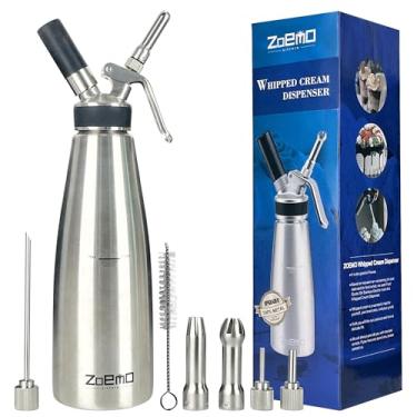 Imagem de Dispensador de chantilly de aço metálico de 1 litro - batedor de creme culinário profissional com conjunto completo de pontas de injetor, receitas gratuitas incluídas