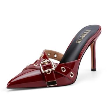 Imagem de YYBYYB Salto alto feminino bico fino fechado salto mule laço cravejado salto agulha vestido noiva elegante casamento sexy festa sapatos sapatos sapatos, Borgonha, 37