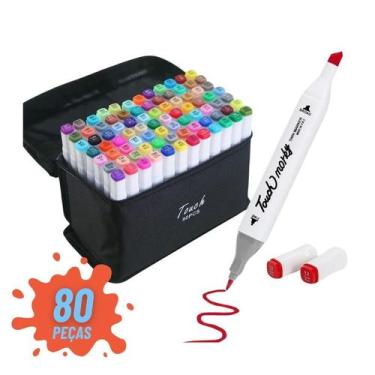 Imagem de Kit 80 Canetas Permanentes Canetinha Marcadorass Cores Touch Ponta Dup