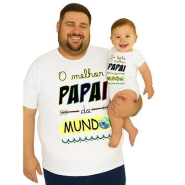 Imagem de Camiseta Melhor Papai Do Mundo Com Body de Bebê Pai Tamanho Especial Plus Size-Masculino