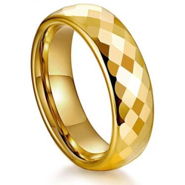 Imagem de QUEENWISH Anel masculino feminino de carboneto de tungstênio – banhado a ouro, aliança de casamento de ajuste confortável facetada, 4 mm de largura, tamanho 4-10, Carboneto de tungstênio, Sem pedra