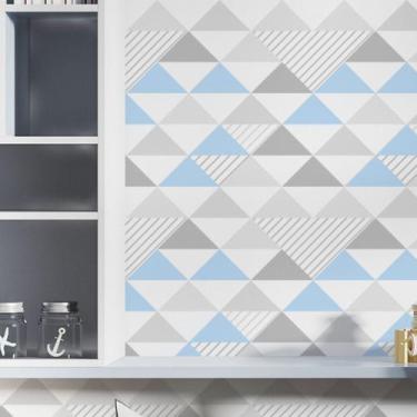 Imagem de Papel De Parede Adesivo Triângulo Geométrico Azul Cinza 1.5m - DELIQUA