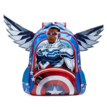 Imagem de Mochila Escolar Masculina Infantil Capitão América com Asas Removíveis