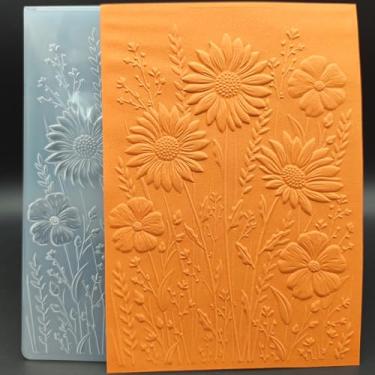 Imagem de Pasta de plástico em relevo, 13 x 17 cm, flores de girassol 3D, artesanato, impressões texturizadas de plástico para fazer cartões, scrapbooking